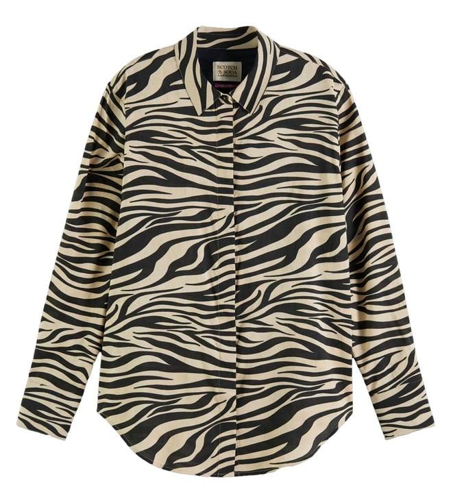 scotch & soda black & beige animal printed relaxed fit shirt