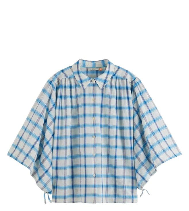 scotch & soda sky blue checks relaxed fit shirt