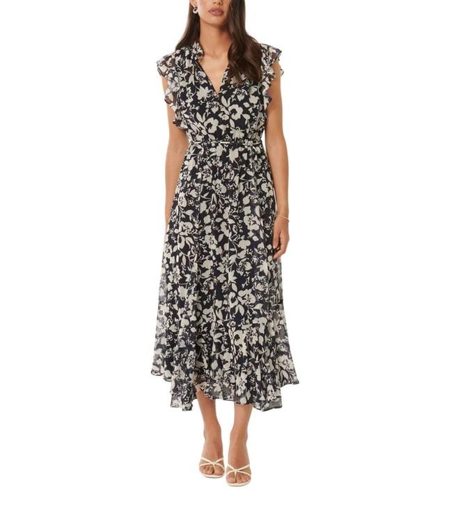 forever new x pooja hegde cream cove floral regular fit midi dress