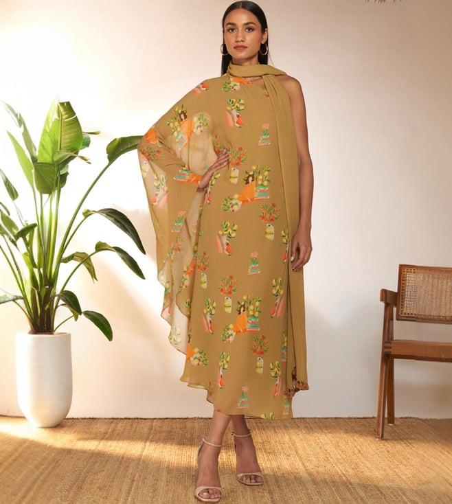 masaba tan tangy tango one shoulder kaftan