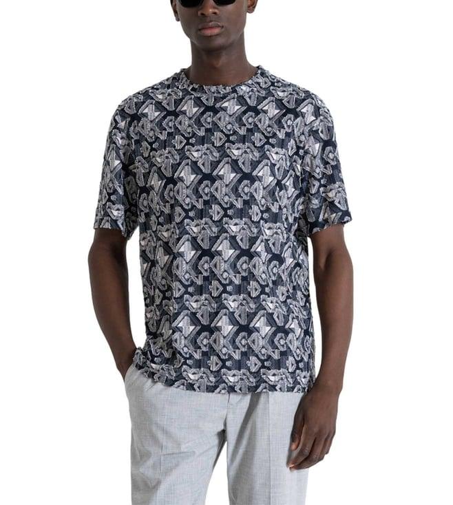 antony morato blue printed regular fit t-shirt