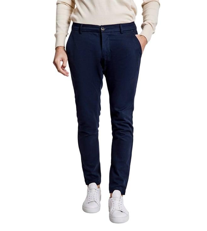 bruun & stengade blue slim fit flat front trousers