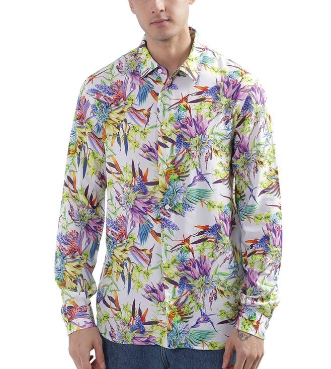 just cavalli multi floral print slim fit shirt