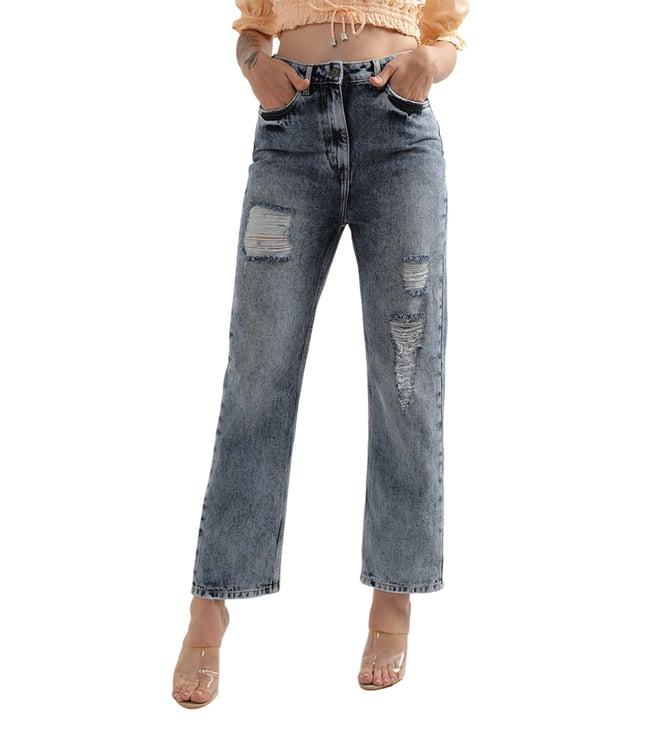 elle regular mid blue heavily washed mid rise jeans