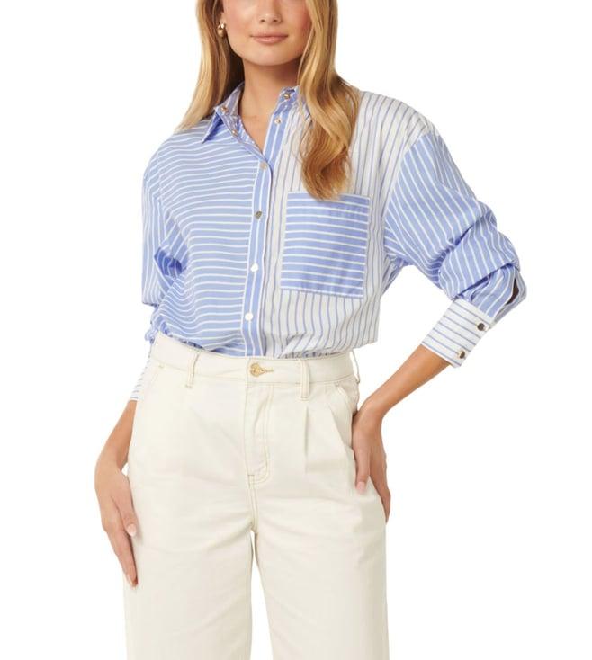 forever new x pooja hegde blue stacy striped regular fit shirt