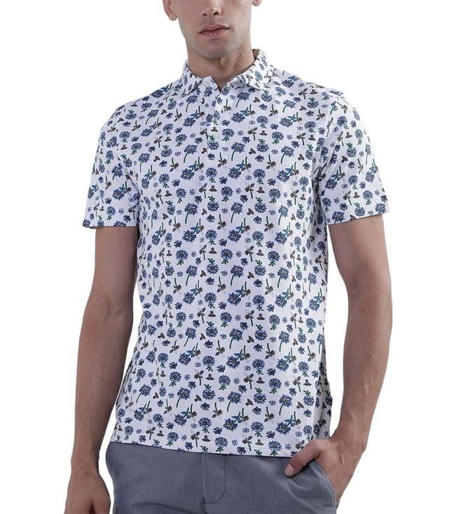 bruun & stengade white floral print regular fit polo t-shirt