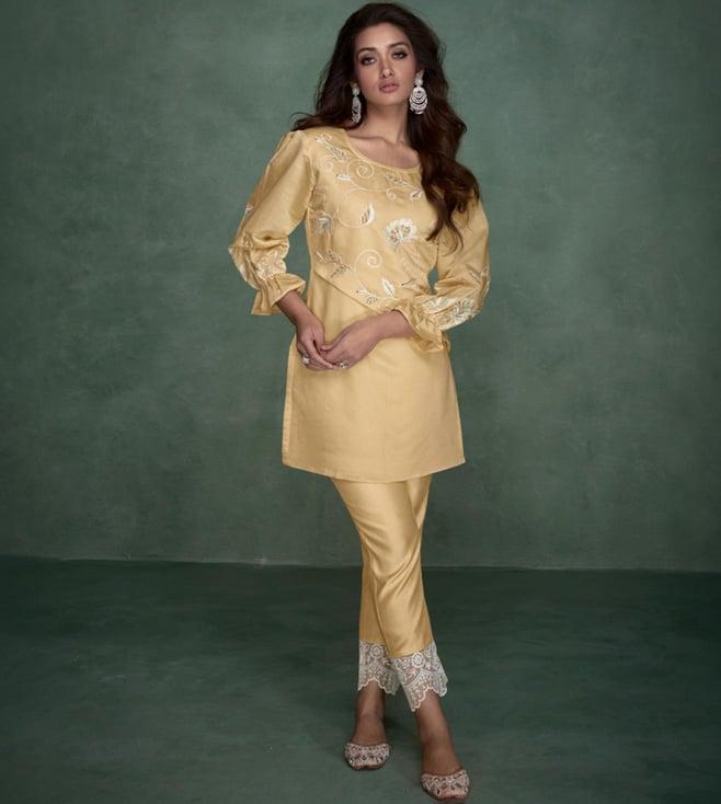 autumnlane yellow selena lime embroidery tunic with pant co-ord set