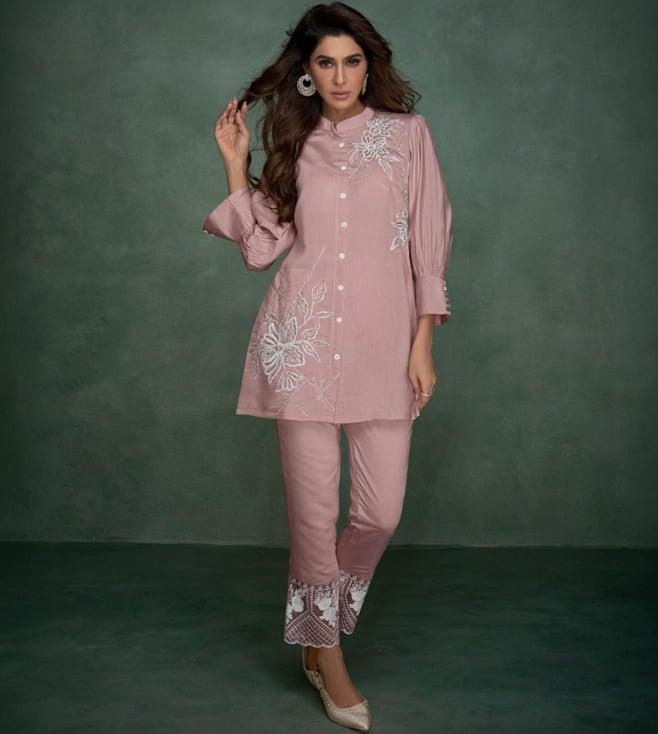 autumnlane pink selena flamingo embroidery tunic with pant co-ord set