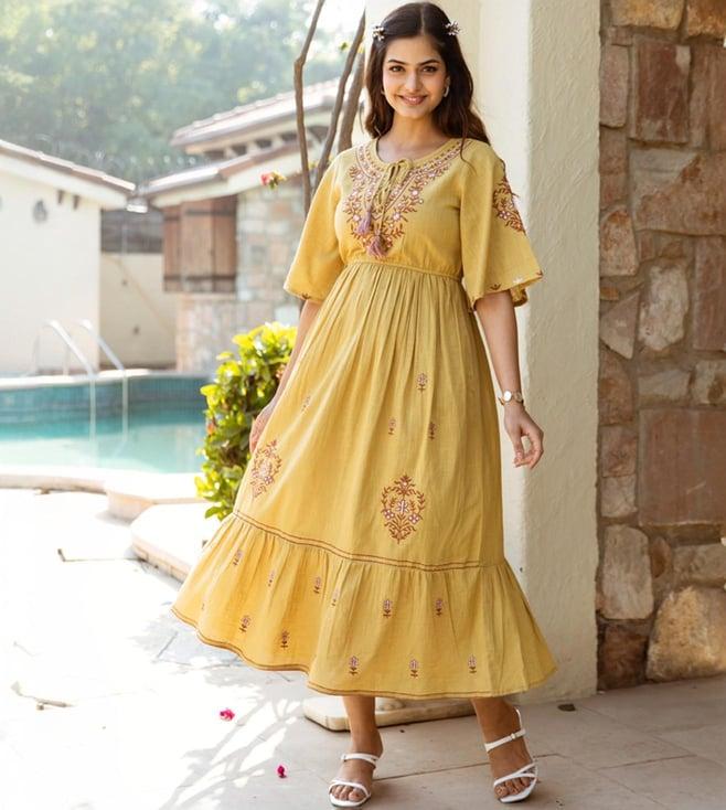 autumnlane yellow jinisha sober mid dress