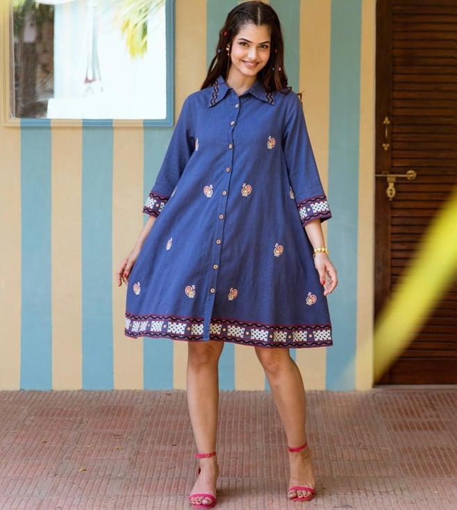 autumnlane blue jinisha azure cotton shirt dress