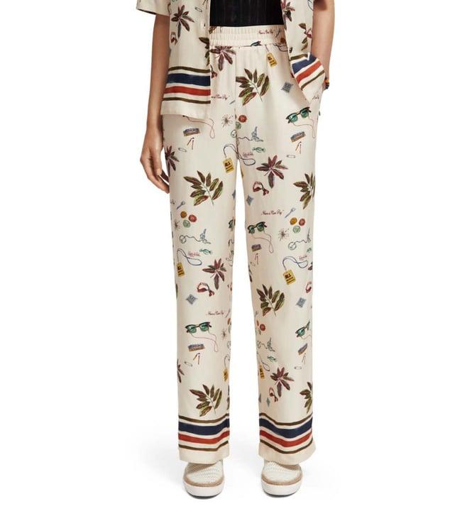 scotch & soda off white printed straight fit pants