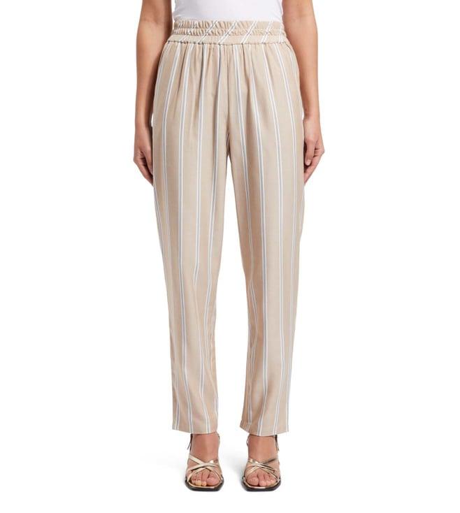 scotch & soda beige stripes regular fit trousers