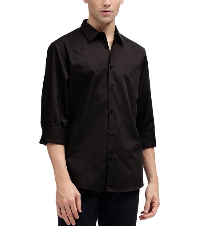 iconic black jacquard logo regular fit shirt