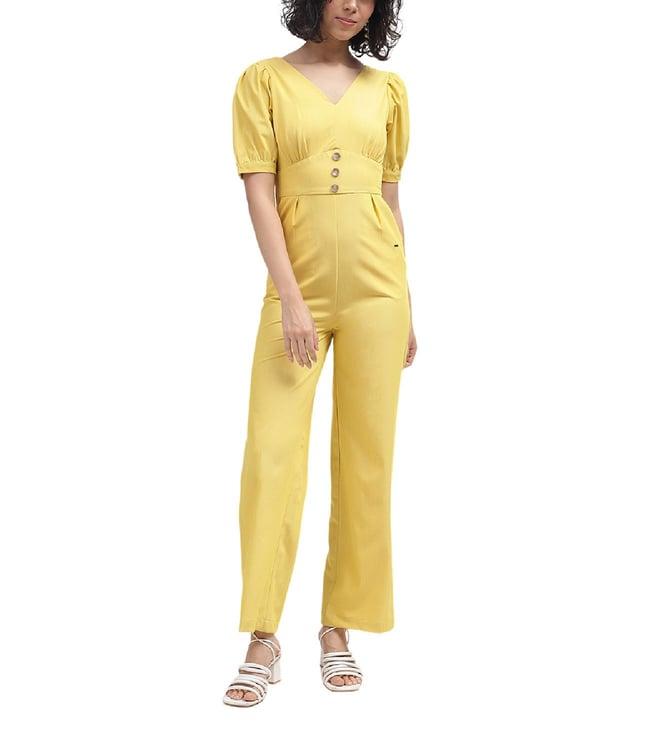 elle yellow flare fit jumpsuit