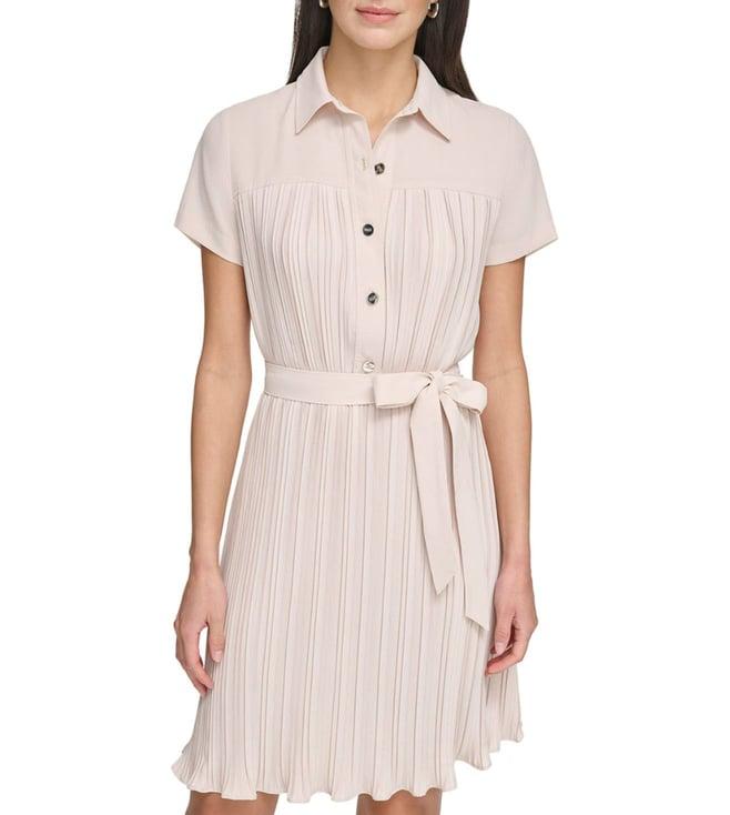 dkny beige flare fit dress