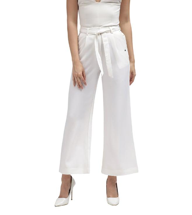 elle off white flare fit pleated trousers