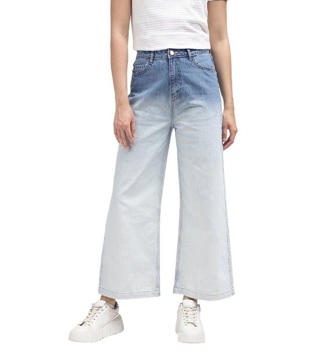 iconic flare blue ombre heavily washed mid rise jeans