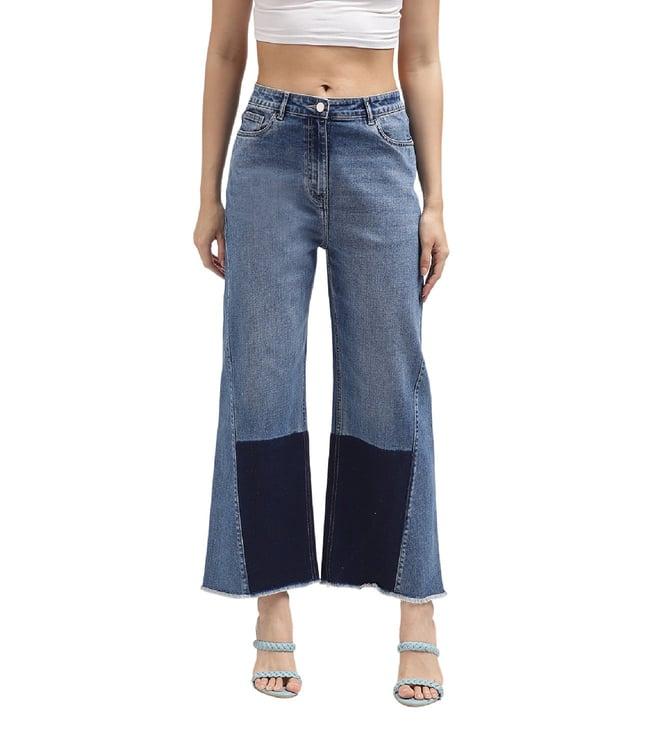 iconic flare blue cut & sew mid rise jeans