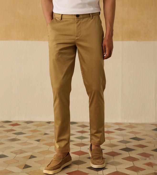 andamen khaki minimal resort solid cotton satin chino- regular fit