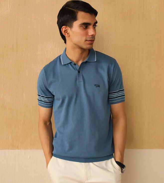 andamen blue minimal resort solid cotton structure polo t-shirt- regular fit