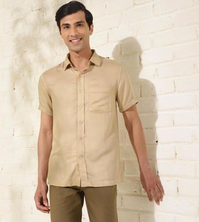 fabindia beige bamboo blend solid regular shirt