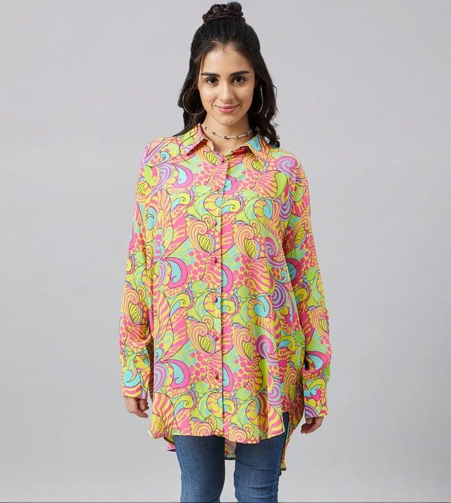 first resort by ramola bachchan hot pink & yellow pucci print boyfriend shirt