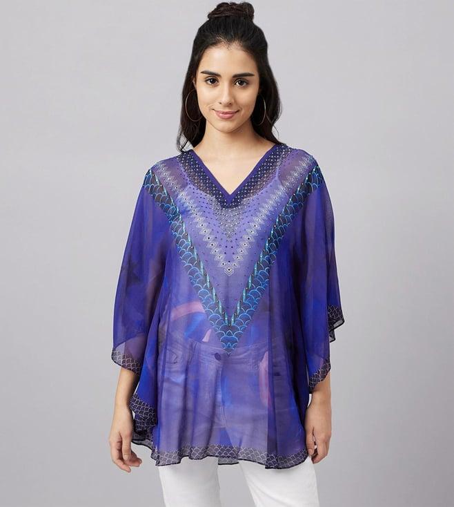 first resort by ramola bachchan blue floral tunic