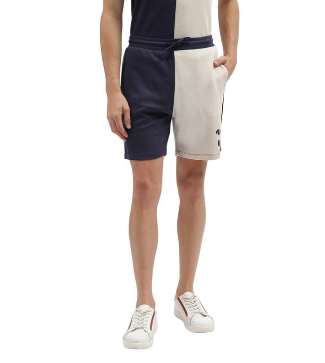 iconic navy & beige colourblocked regular fit shorts