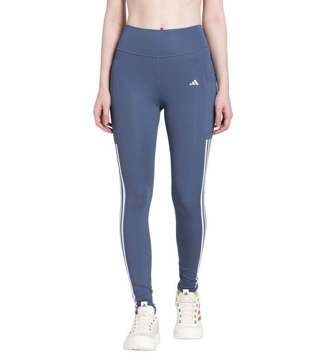 adidas blue stripes fitted tights