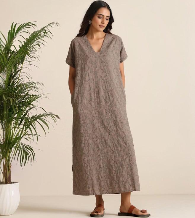 truebrowns dark grey malang-2 cotton embroidered dress