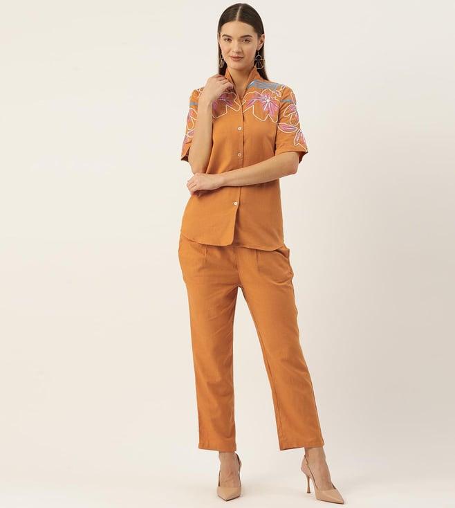 autumnlane tushki orange embroidery cotton co-ord set