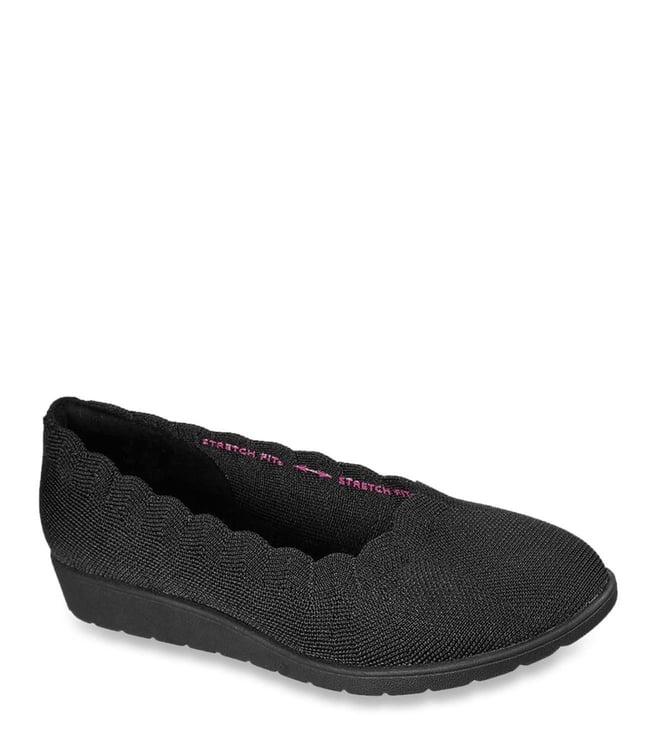 skechers women's cleo flex wedge - spellbound black ballerinas