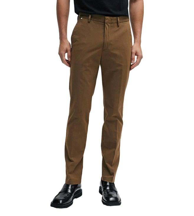 boss open brown slim fit trousers