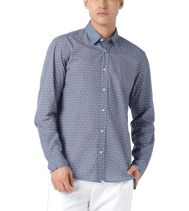 boss open blue printed regular fit shirt