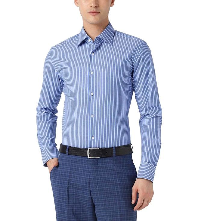 boss medium blue stripes slim fit shirt