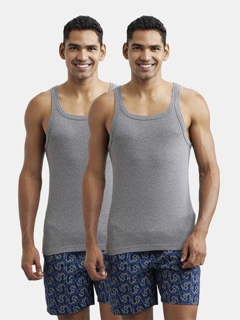 jockey us26 grey melange super combed cotton rib gym vest - pack of 2