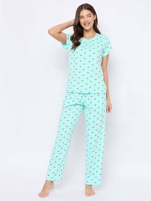 clovia blue printed top with pyjamas