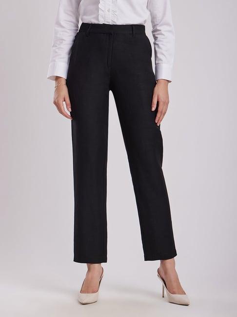 fablestreet black straight fit mid rise trousers