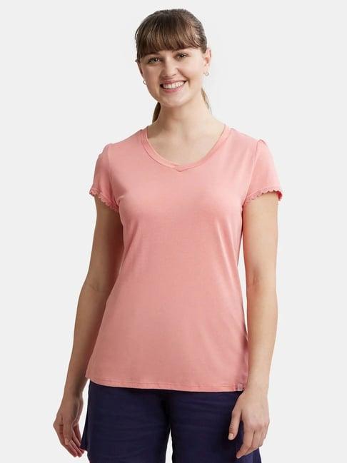 jockey rx12 women's micro modal cotton relaxed fit solid v neck half sleeve t-shirt