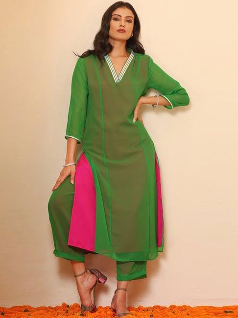 swtantra green & pink kurta & palazzo set