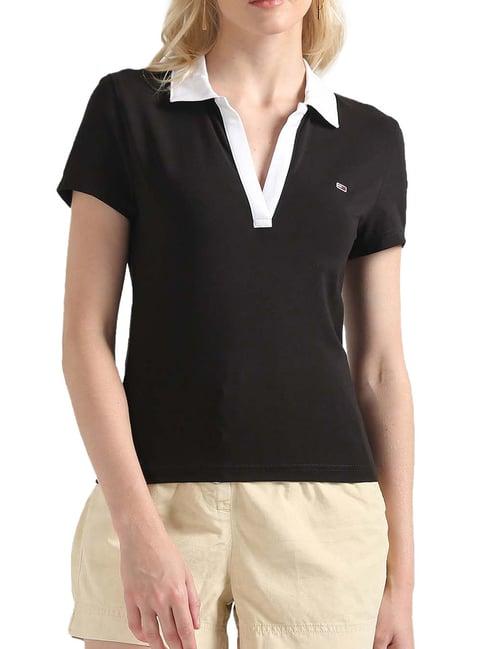 tommy hilfiger black solid slim fit polo t-shirt