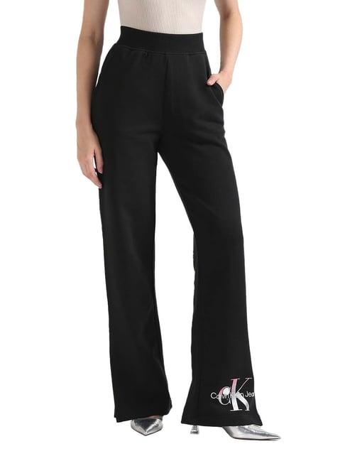 calvin klein jeans black printed flared fit trousers