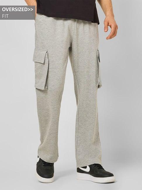 styli grey melange relaxed fit oversized cargo trackpants