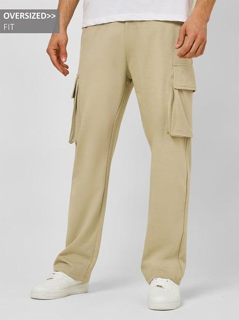 styli khaki relaxed fit oversized cargo trackpants