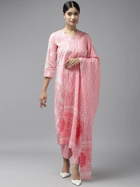 prakrti pink cotton printed kurta with pant & dupatta