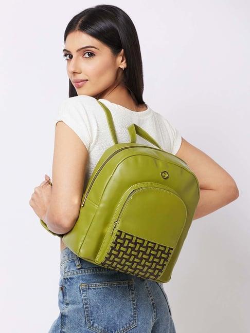 caprese zeta green faux leather large backpack