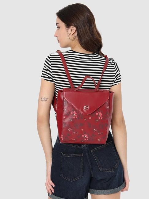 caprese snow maroon faux leather medium backpack