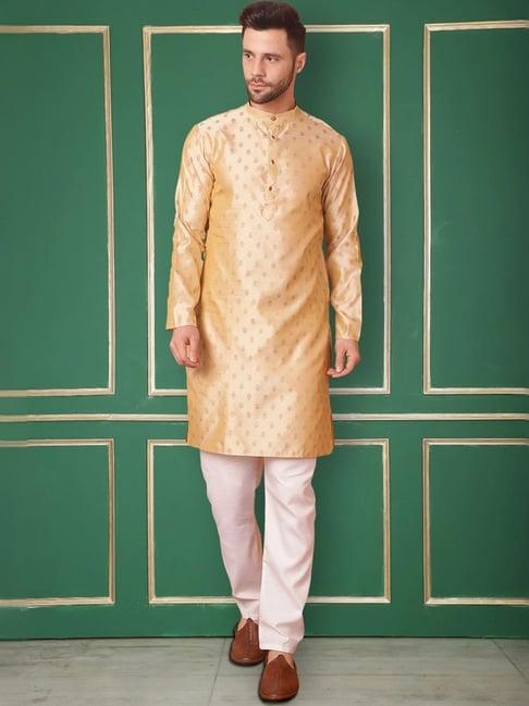 jompers gold & white regular fit texture kurta bottom set