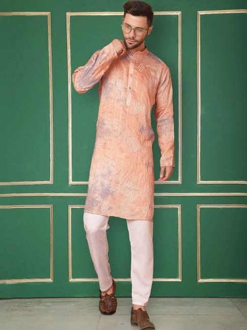 jompers peach & white regular fit ombre kurta bottom set