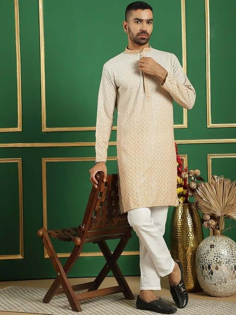 jompers yellow & white regular fit embroidered kurta bottom set